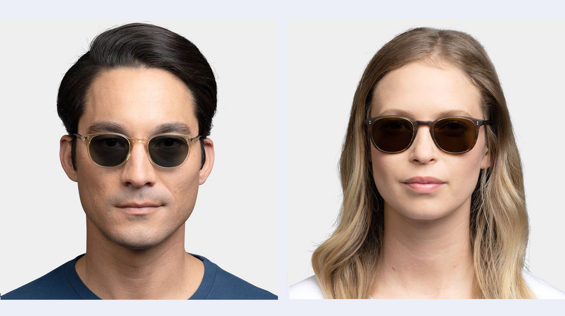 Garrett Leight Kinney Sun Champagne with Blue Smoke Polar Lens